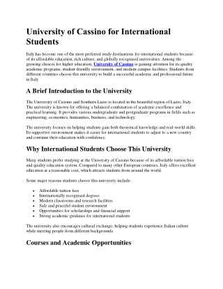 University of Cassino for International Students
