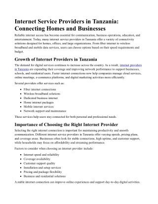 Internet Service Providers in Tanzania Connecting Homes and Businesses