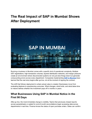 The Real Impact of SAP in Mumbai Shows After Deployment