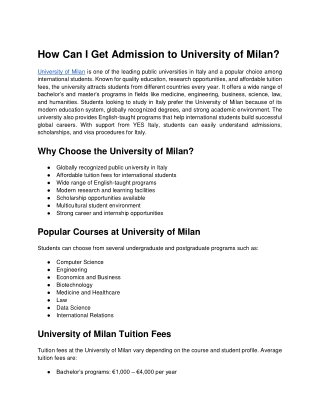 How Can I Get Admission to University of Milan?