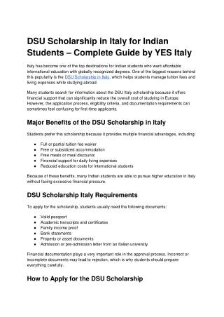 DSU Scholarship in Italy | Eligibility, Benefits & Application Guide