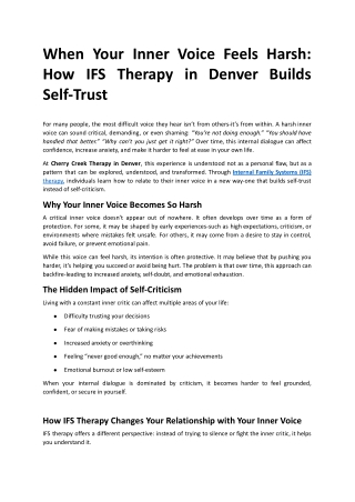 When Your Inner Voice Feels Harsh: How IFS Therapy in Denver Builds Self-Trust