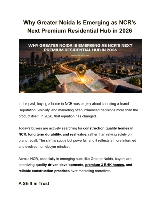 Why Greater Noida Is Emerging as NCR’s Next Premium Residential Hub in 2026