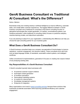 GenAI Business Consultant vs Traditional AI Consultant What’s the Difference