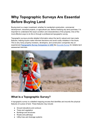Why Topographic Surveys Are Essential Before Buying Land