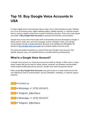 Top 10. Buy Google Voice Accounts In USA