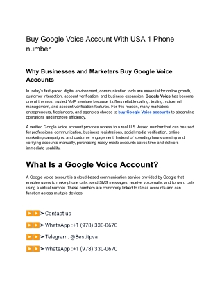 Buy Google Voice Account With USA 1 Phone number