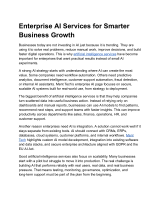 Artificial Intelligence Services - Ment Tech