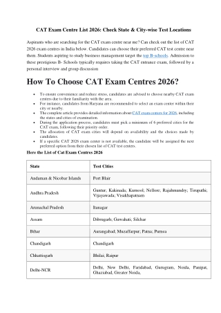 CAT Exam Centres 2026 -Check List Here