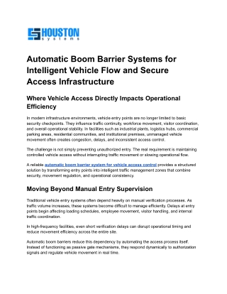 Optimizing Vehicle Movement with Intelligent Automatic Boom Barrier Systems