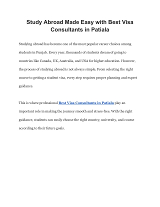Study Abroad Made Easy with Best Visa Consultants in Patiala