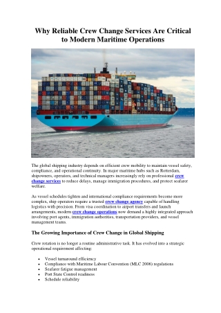 Why Reliable Crew Change Services Are Critical to Modern Maritime Operations