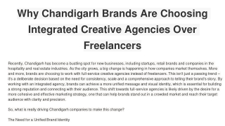 Why Chandigarh Brands Are Choosing Integrated Creative Agencies Over Freelancers