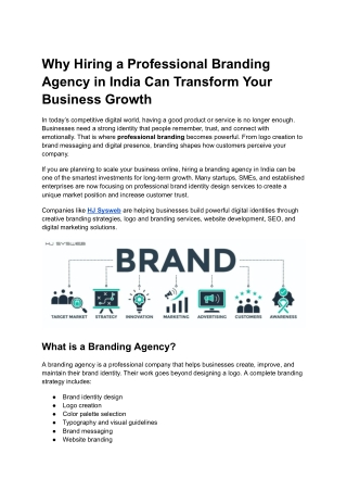 Why Hiring a Professional Branding Agency in India Can Transform Your Business Growth