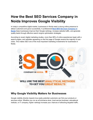 How the Best SEO Services Company in Noida Improves Google Visibility