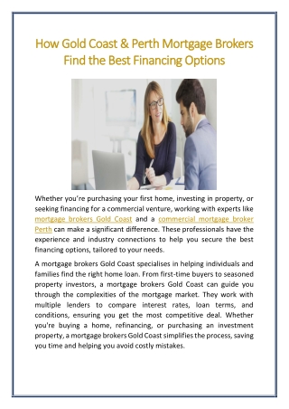 How Gold Coast & Perth Mortgage Brokers Find the Best Financing Options