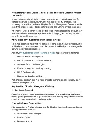 Product Management Course in Noida Build a Successful Career in Product Leadership