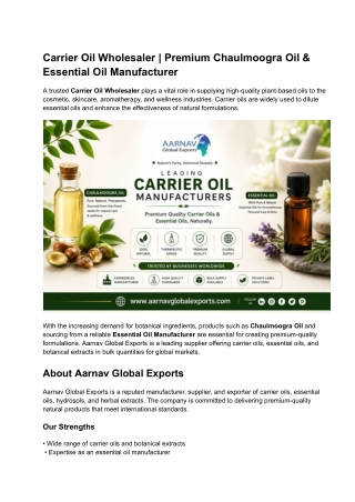 Carrier Oil Wholesaler _ Premium Chaulmoogra Oil & Essential Oil Manufacturer