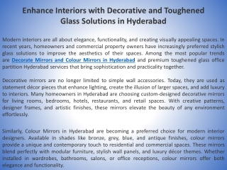 Enhance Interiors with Decorative and Toughened Glass Solutions in Hyderabad