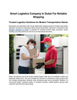 Smart Logistics Company In Dubai For Reliable Shipping