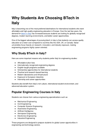BTech in Italy | Top Universities, Fees & Engineering Courses