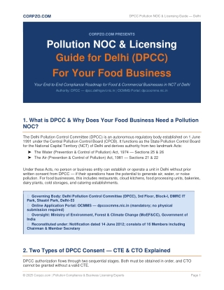 Pollution NOC & Licensing Guide for Delhi (DPCC) For Your Food Business