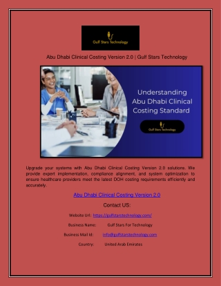 Abu Dhabi Clinical Costing Version 2.0 | Gulf Stars Technology
