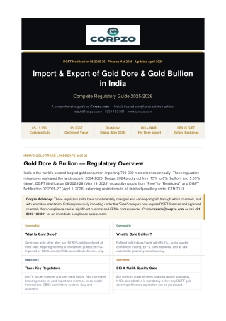 Import & Export of Gold Dore & Gold Bullion in India