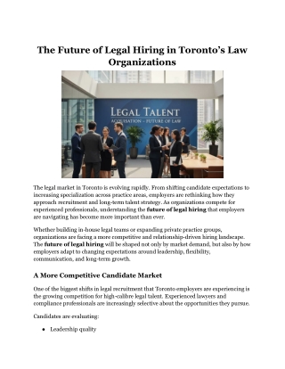 The Future of Legal Hiring in Toronto’s Law Organizations