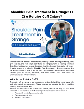 Shoulder Pain Treatment in Grange: Is It a Rotator Cuff Injury?
