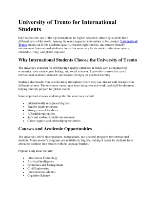 University of Trento for International Students