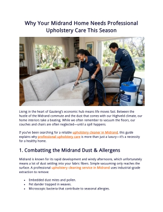 Beating the Highveld Dust Why Your Midrand Home Needs Professional Upholstery Care