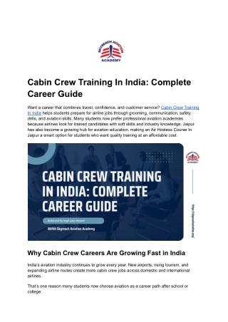 Comprehensive Cabin Crew Training and Career Guide in India