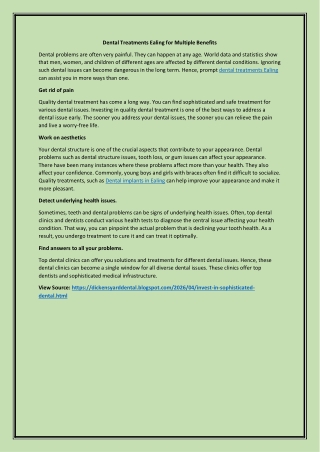 Dental Treatments Ealing for Multiple Benefits