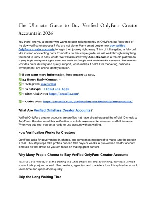 The Ultimate Guide to Buy Verified OnlyFans Creator Accounts in 2026