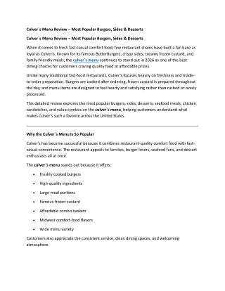 Culver`s Menu for First-Time Visitors – What to Order Today