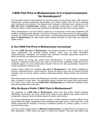 2 BHK Flat Price in Bhubaneswar_ Is It a Good Investment for Homebuyers