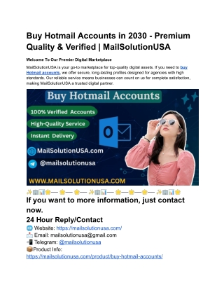 Buy Hotmail Accounts in 2030 - Premium Quality & Verified | MailSolutionUSA