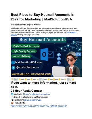Best Place to Buy Hotmail Accounts in 2027 for Marketing | MailSolutionUSA