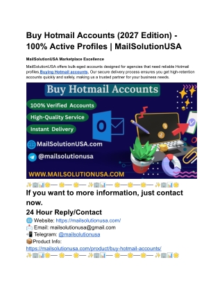 Buy Hotmail Accounts (2027 Edition) - 100% Active Profiles | MailSolutionUSA