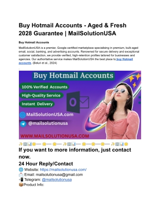Buy Hotmail Accounts - Aged & Fresh 2028 Guarantee | MailSolutionUSA