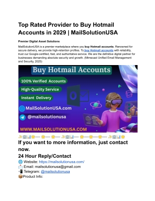 Top Rated Provider to Buy Hotmail Accounts in 2029 | MailSolutionUSA