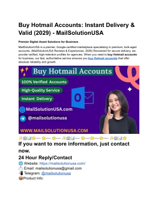 Buy Hotmail Accounts: Instant Delivery & Valid (2029) - MailSolutionUSA