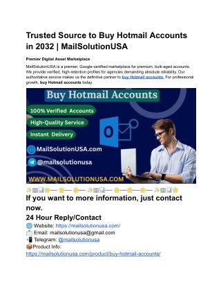 Trusted Source to Buy Hotmail Accounts in 2032 | MailSolutionUSA