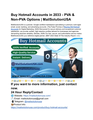 Buy Hotmail Accounts in 2033 - PVA & Non-PVA Options | MailSolutionUSA