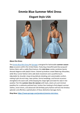 Emmie Blue Summer Mini Dress - Elegant Style USA