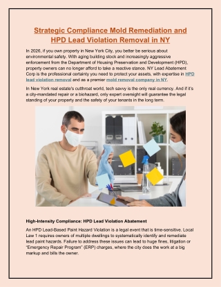 Strategic Compliance Mold Remediation and HPD Lead Violation Removal in NY