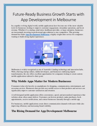 Future Ready Business Growth Starts with App Development in Melbourne