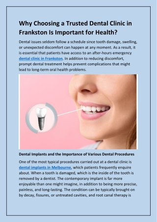 Why Choosing a Trusted Dental Clinic in Frankston Is Important for Health