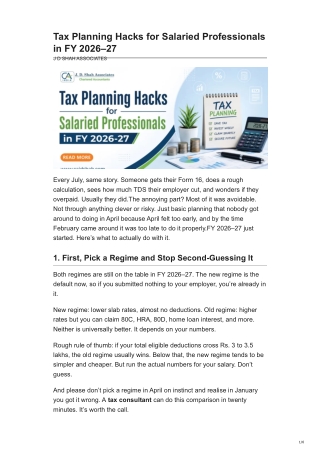 Tax Planning Hacks for Salaried Professionals in FY 202627